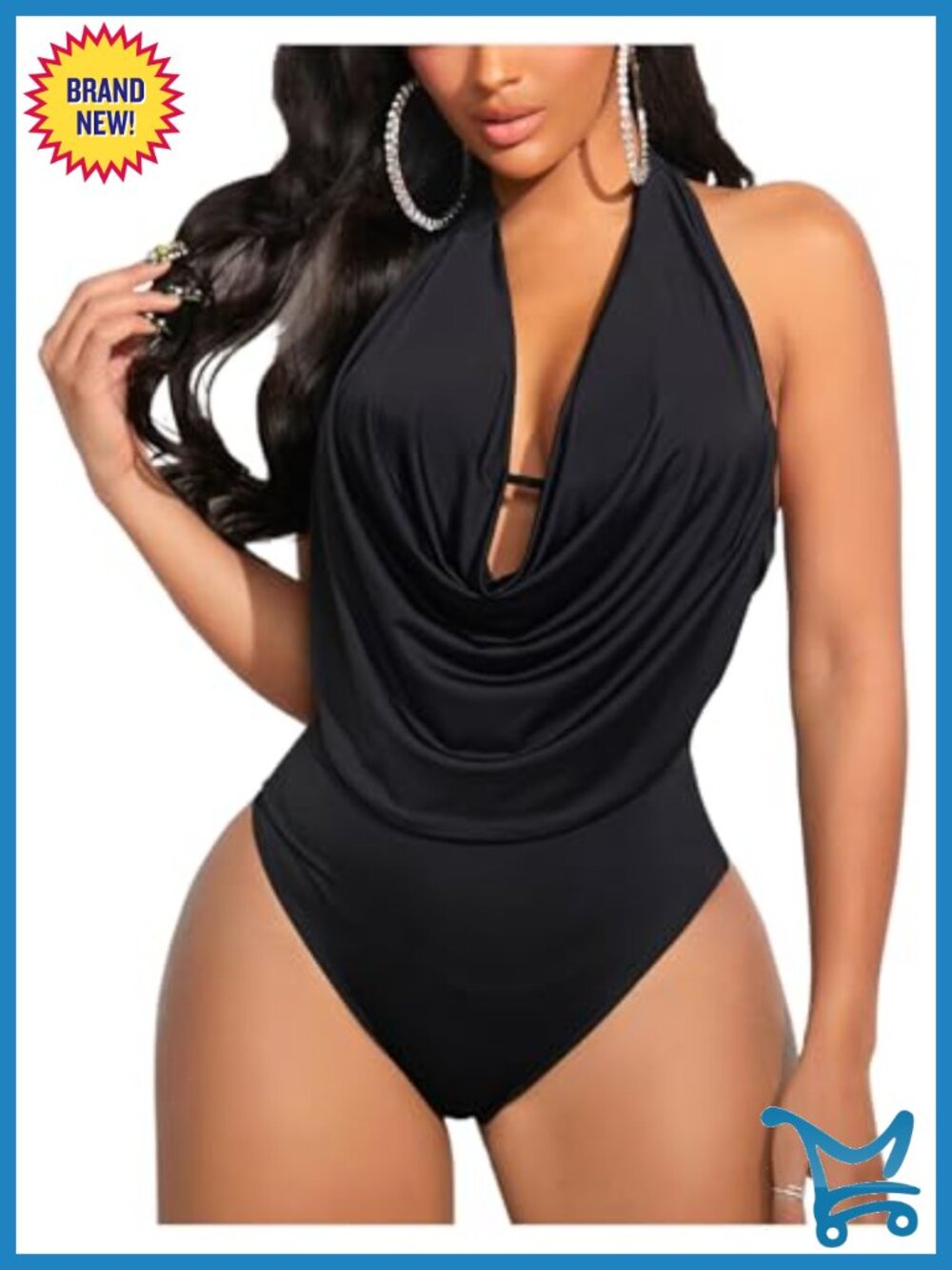 Women's Draped Halter Bodysuit Backless Tie Back Thong Top Partywear